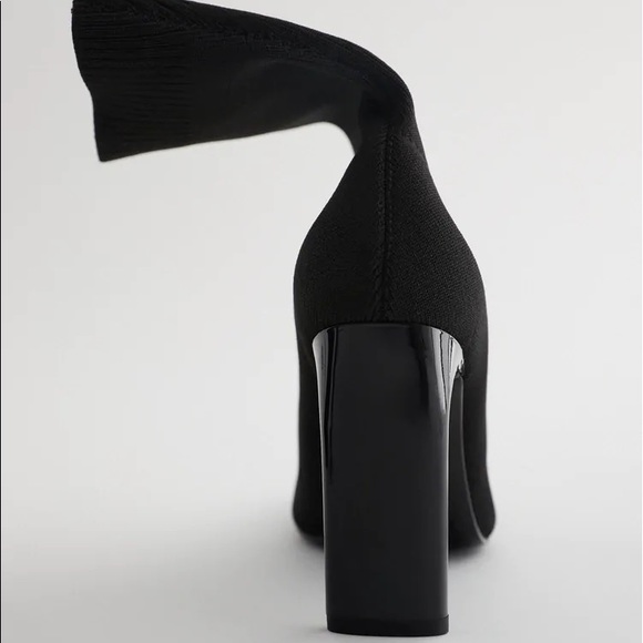 Zara HEELED SOCK-STYLE ANKLE STRETCHY BOOTS SQUARE TOE BLack NEW - Picture 6 of 12